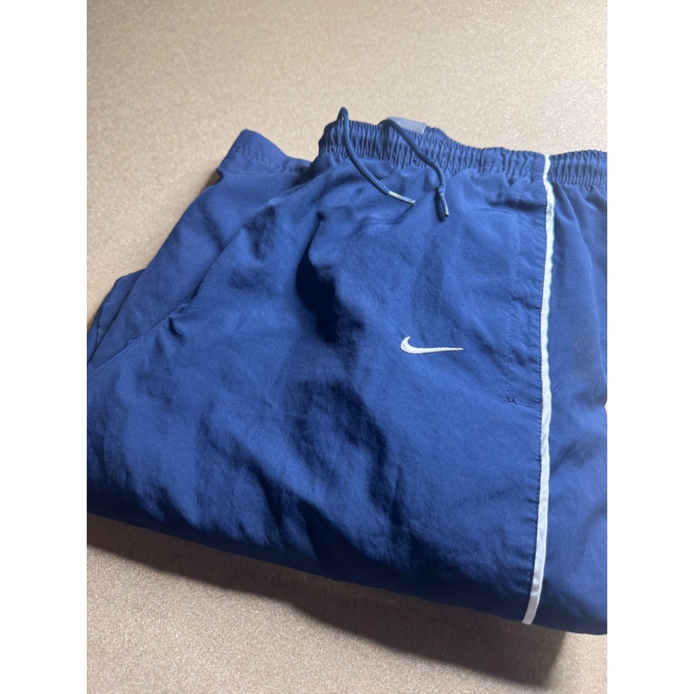Nike Mens Navy Blue Mesh Lined Track Pants Windbreaker Zipper Leg Swoosh L Vtg